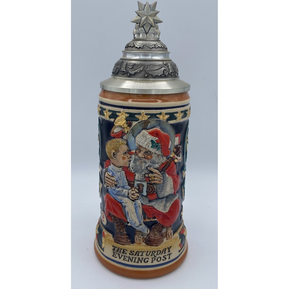 1994 The Saturday Evening Post Santa Child Christmas Beer Stein Pewter Lid